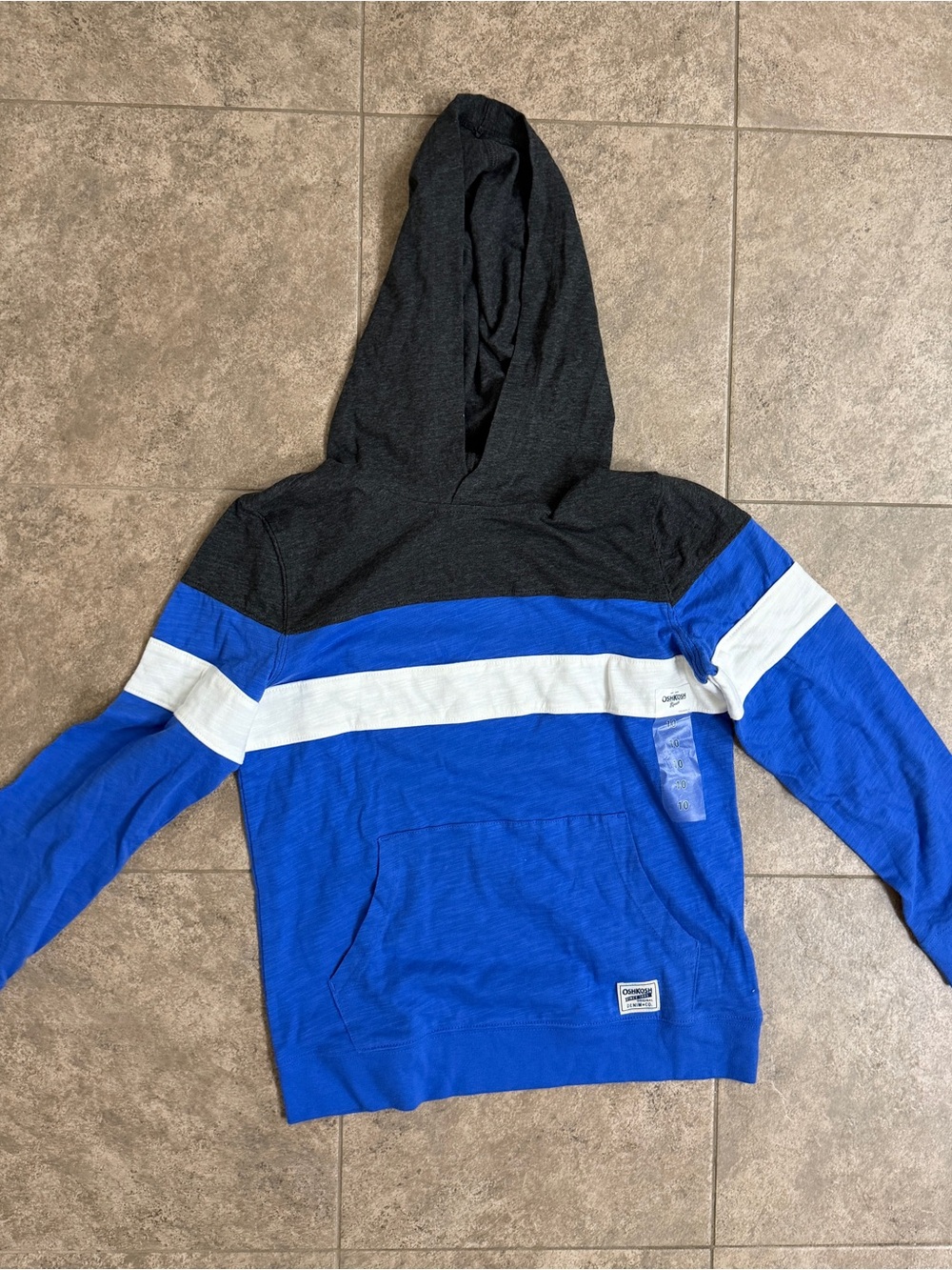 OshKosh B'gosh Blue, Black and White Striped boy’s Crewneck Hoodie